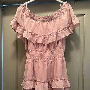 Pink Girly Ruffled Off the Shoulder Dress
